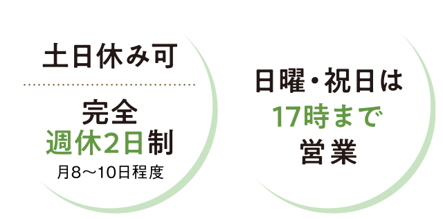 日曜・祝日は17時まで/土日休み可・週休2日制
